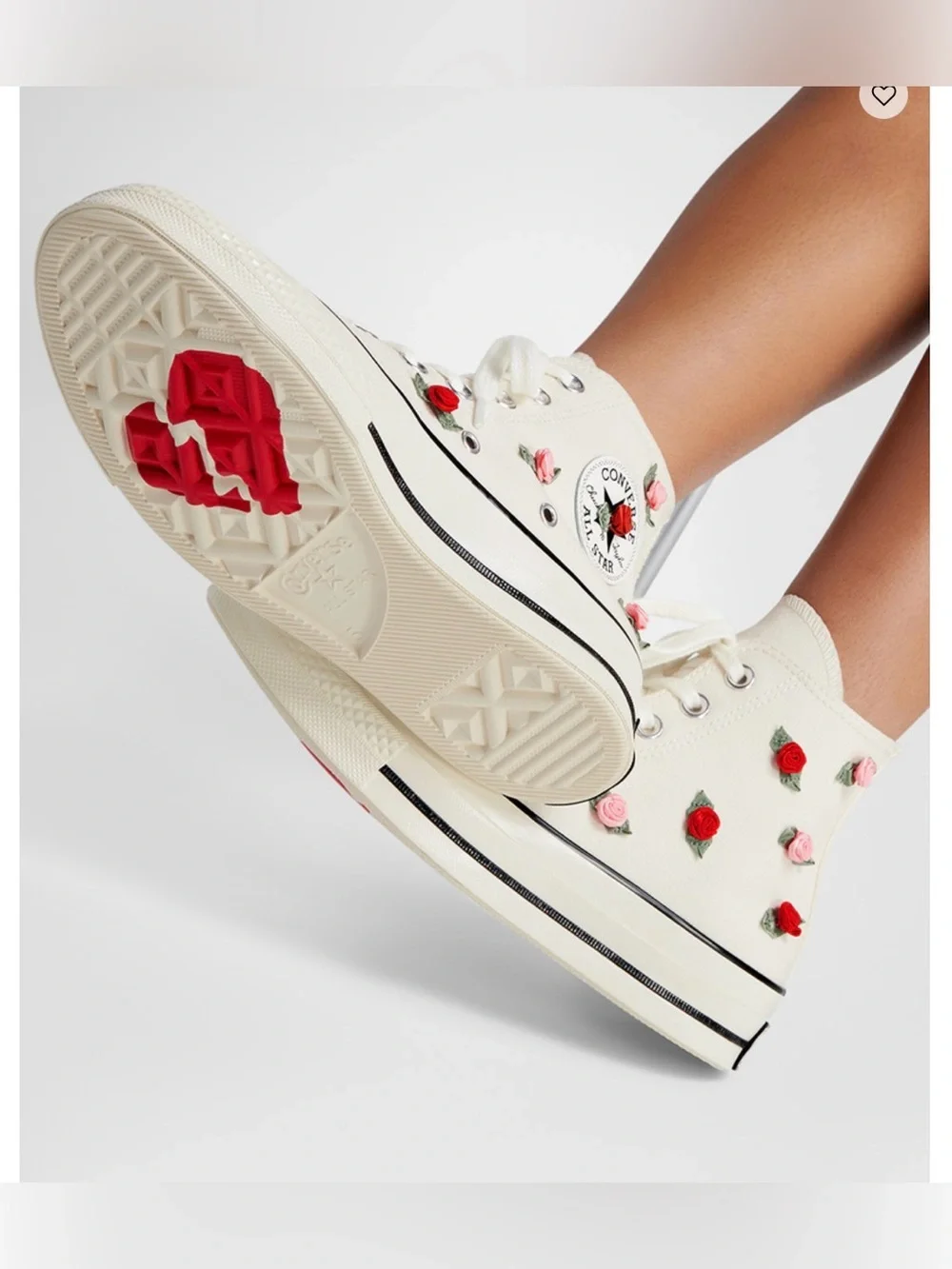 Canvas High-Top Sneakers with Rose Embroidery - White - Picture 6 of 7